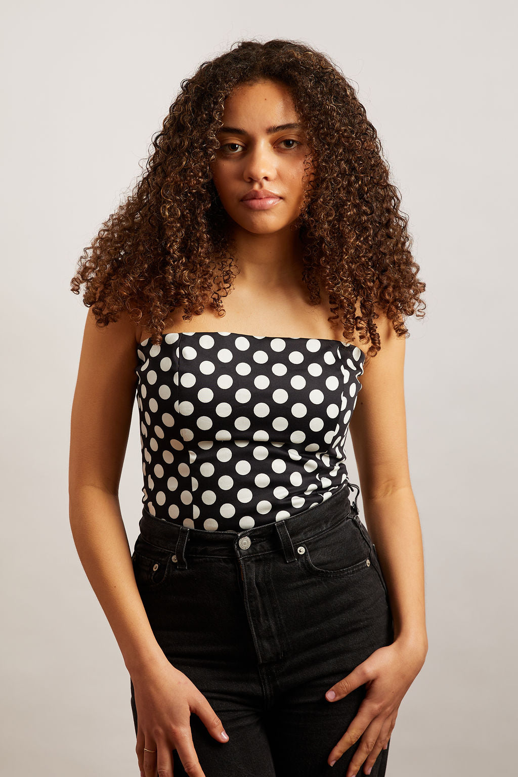 Stretch-Cotton Sateen Polka Dot Bandeau