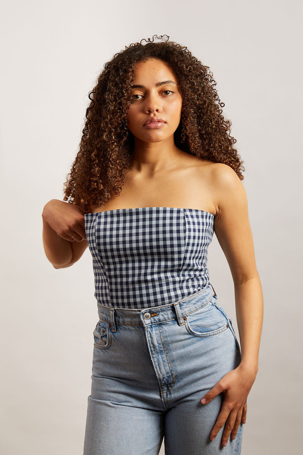 Stretch-Denim Checked Bandeau