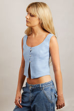 Load image into Gallery viewer, Open Front Pale Blue Linen Top
