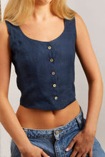 Load image into Gallery viewer, Button Front Navy Linen Top
