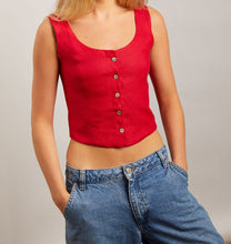 Load image into Gallery viewer, Button Front Red Linen Top
