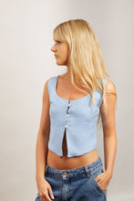 Load image into Gallery viewer, Open Front Pale Blue Linen Top
