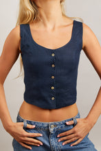 Load image into Gallery viewer, Button Front Navy Linen Top
