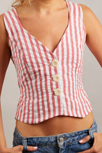 Load image into Gallery viewer, Red Stripe Seersucker Waistcoat
