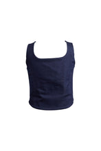 Load image into Gallery viewer, Navy Stretch-Denim Zip Front Top
