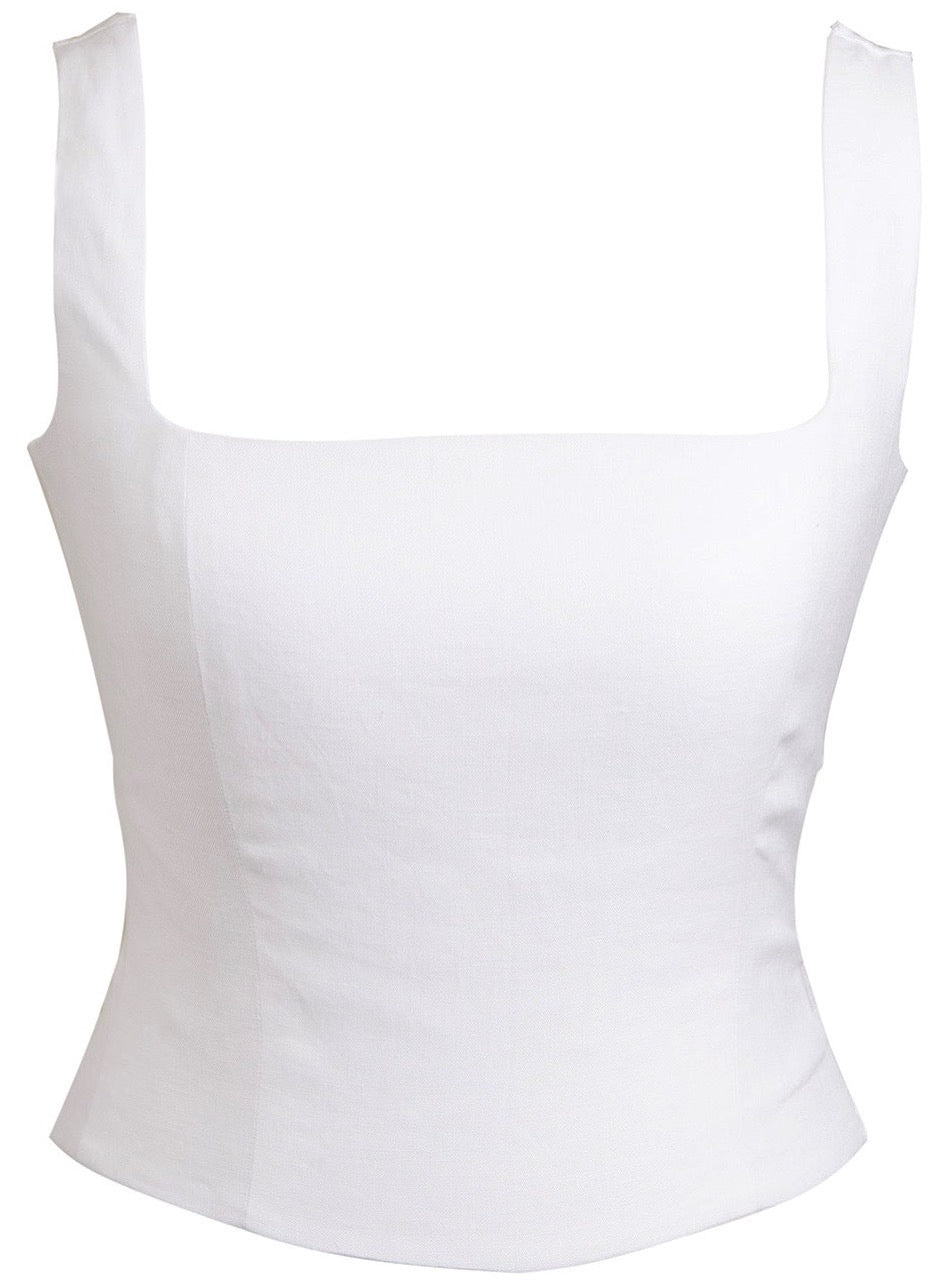 White Square Neck Strap Corset